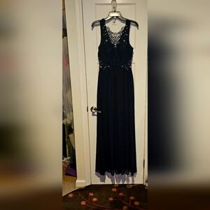 CITY STUDIO SZ 7 DARK BLUE CUTOUTS FLOOR LENGTH DRESS